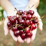 Donna che tiene tra le mani una manciata di ciliegie fresche e dalle mille proprietà