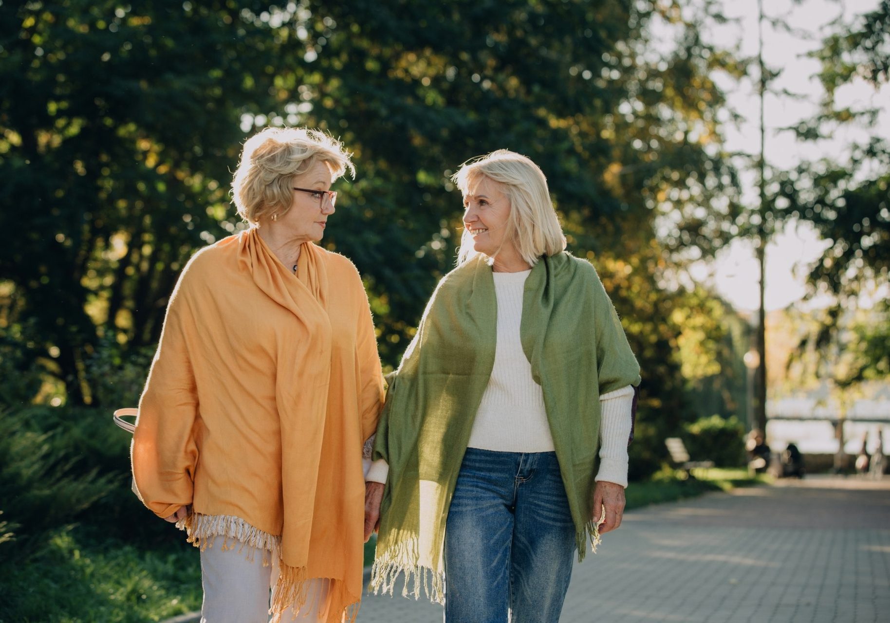due donne anziano passeggiano nel parco