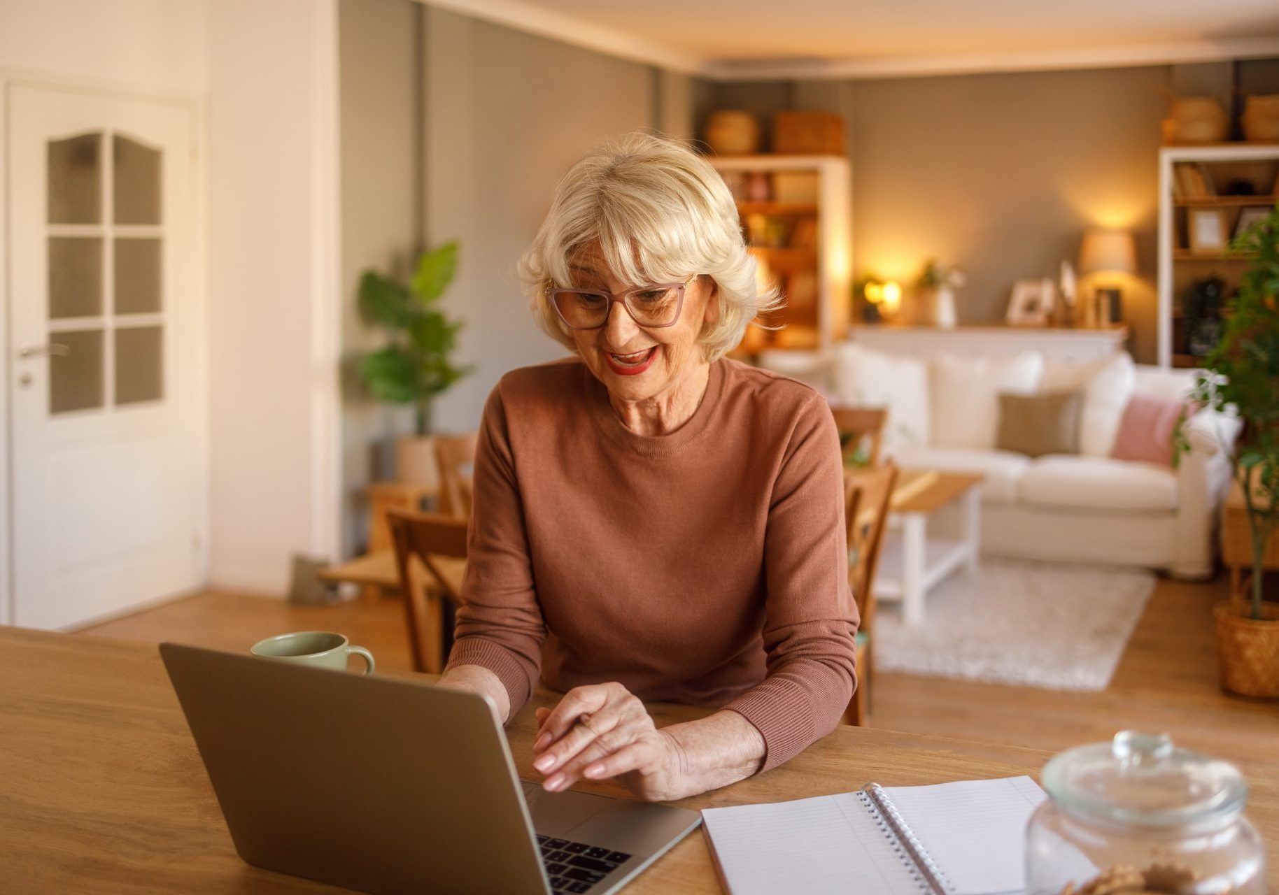 donna anziana utilizza laptop