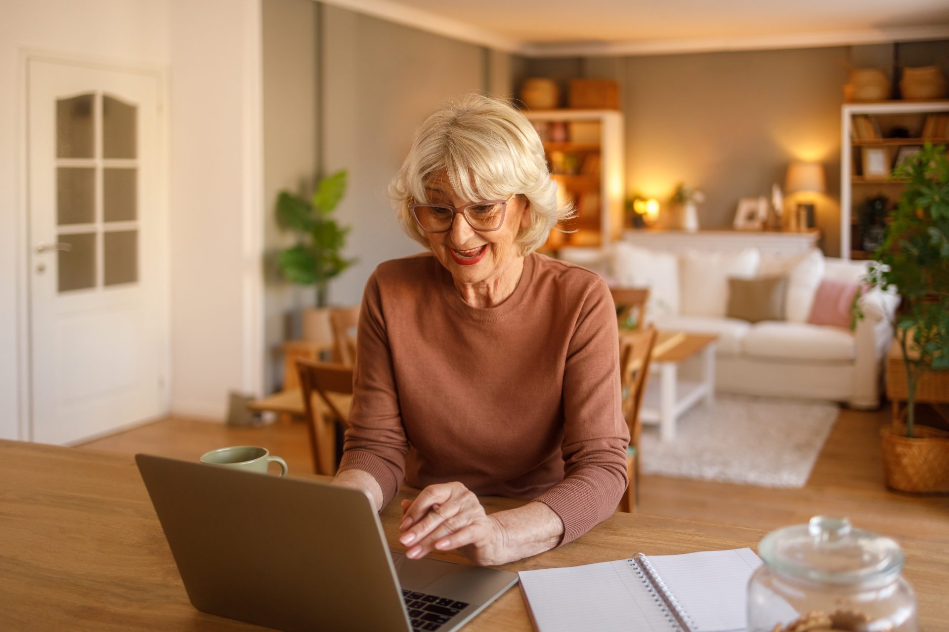 donna anziana utilizza laptop